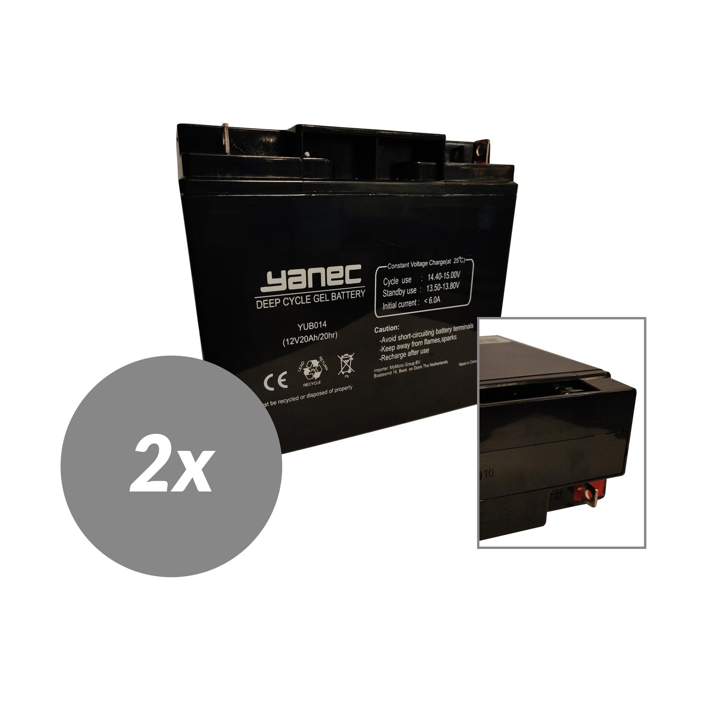 Yanec gel accu 12v 20ah vervangingsset (excl. kabels)