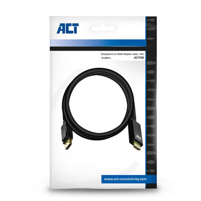 Act displayport male naar hdmi male adapterkabel, 1,8 m
