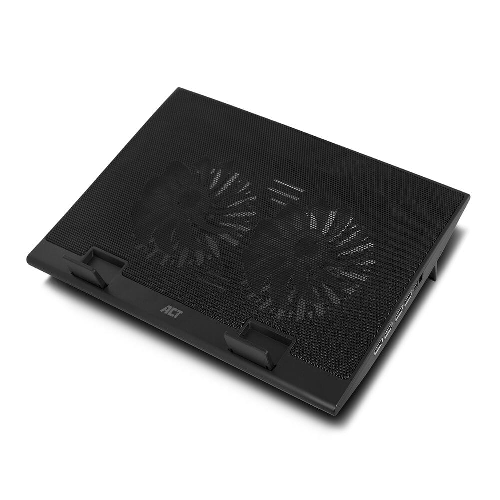 Act connectivity laptopstandaard, met ventilator, hoogte verstelbaar in 2 standen (zwart, 4-poorts usb 2.0 hub)