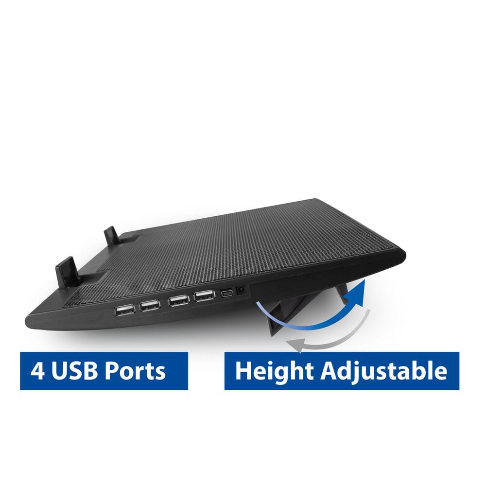 Act connectivity laptopstandaard, met ventilator, hoogte verstelbaar in 2 standen (zwart, 4-poorts usb 2.0 hub)