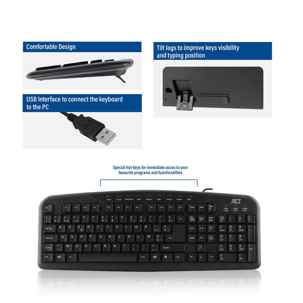 Act toetsenbord usb, azerty, zwart