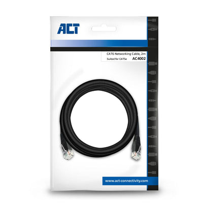 Act zwart 2,0 meter u utp cat6 patchkabel met rj45 zip bag