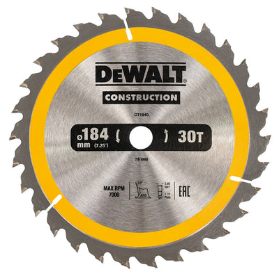 Dewalt accessoires cirkelzaagblad 184x16x30t, positief 10°, kerf 2,6mm - dt1940-qz