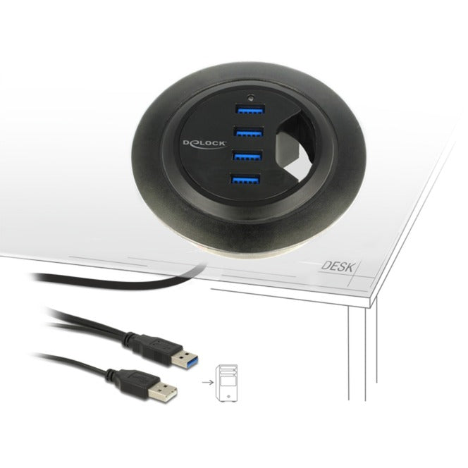 DeLOCK In-Desk Hub 4 Port USB 3.0