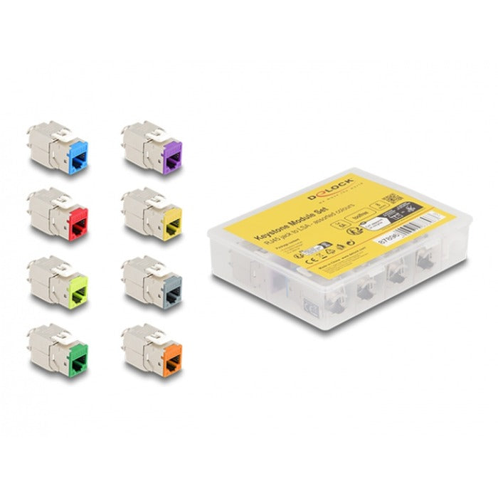 Delock keystone module rj45 jack naar lsa cat 6a toolfree, 8 stuks (meerkleurig)
