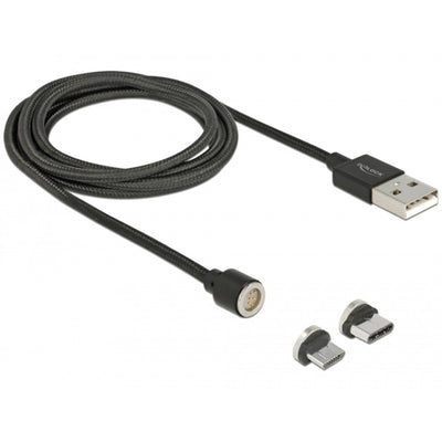 Delock magnetische usb data- en laadkabel set voor micro usb usb type-c (zwart, 1,1 meter)