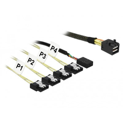 Delock mini sas hd sff-8643 > 4x sata 7-pin adapter (zwart, 1 meter + sideband 1 m metal)