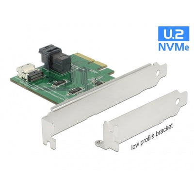 Delock pci express x4 card u.2 nvme naar 1 x internal sff-8654 4i + 1 x internal sff-8643 – low profile form factor adapter (zilver)