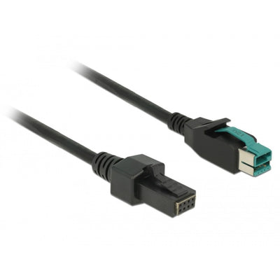 Delock poweredusb kabel male 12 v > 2 x 4 pin male voor pos printers en terminals (zwart, 2 meter)