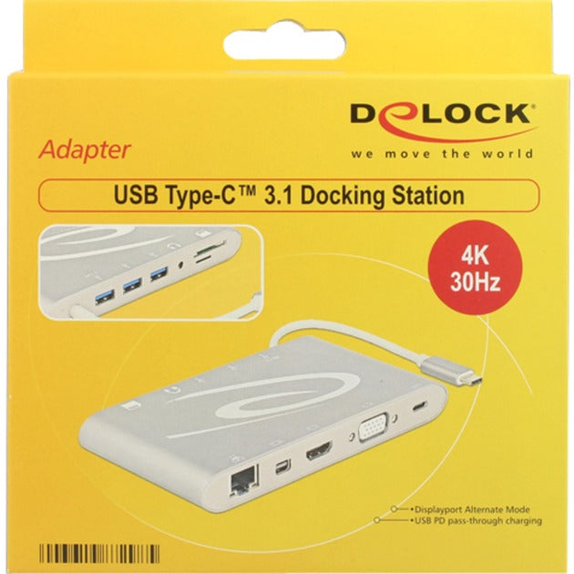 Delock usb type-c 3.1 docking station (zilver, lan, vga, hdmi, usb, sd, audio)