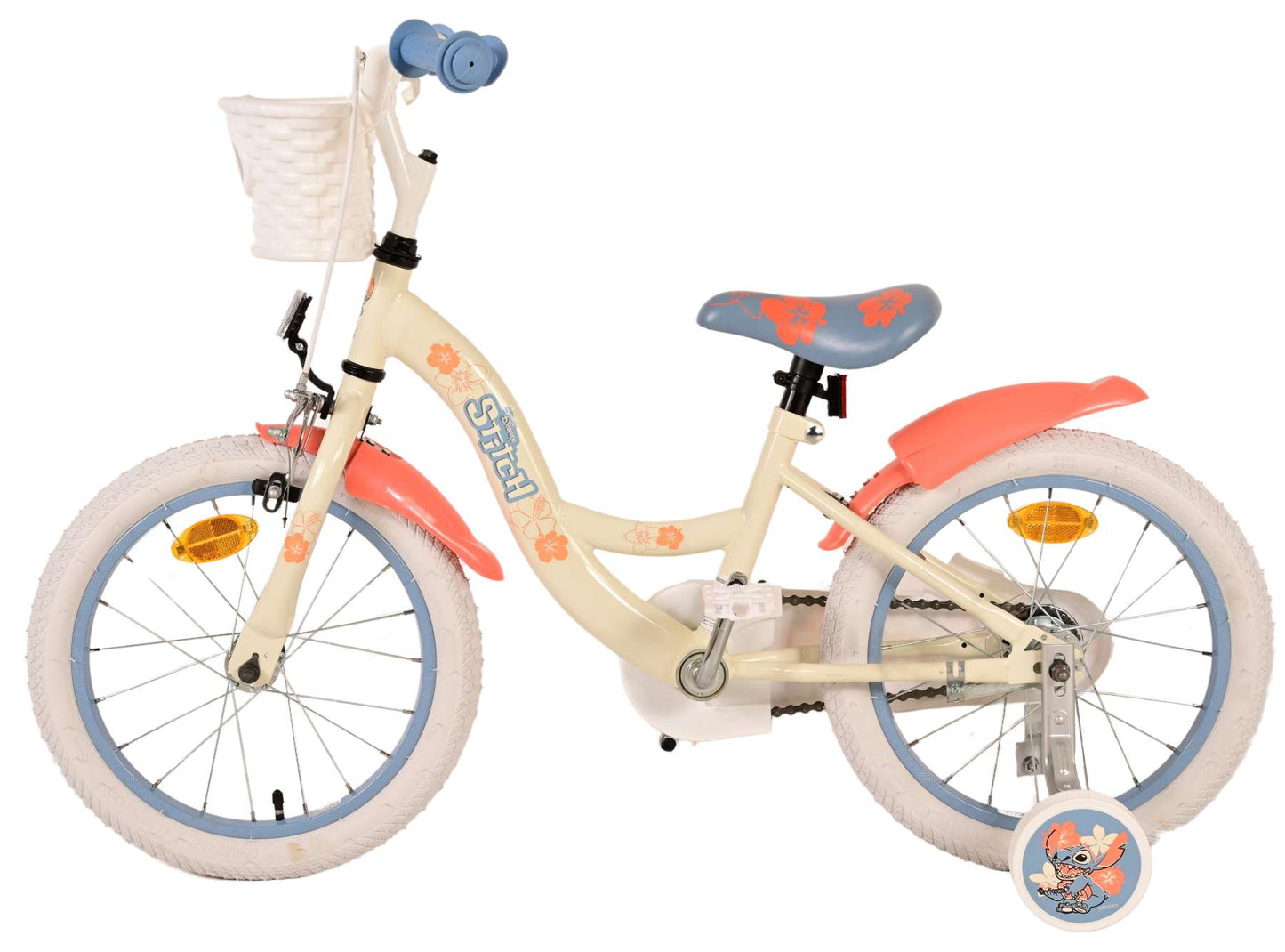 Disney Stitch Kinderfiets - Meisjes - 16 inch - Crème Koraal Blauw