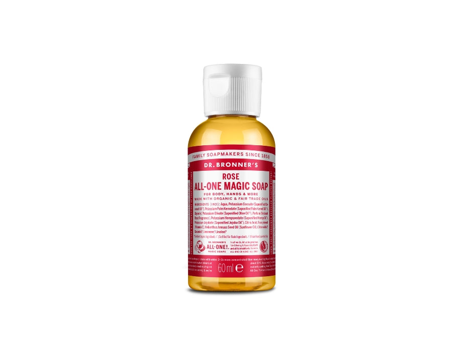 Dr. bronner's vloeibare zeep - pure castile - roos - 60 ml