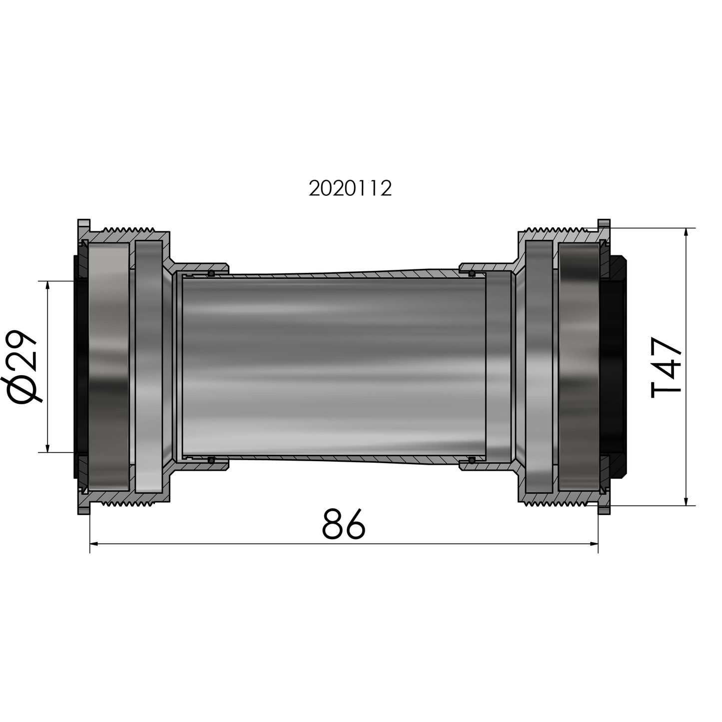 Trapas Elvedes Thread fit T47 SRAM DUB intern 86 mm