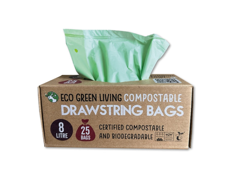 Eco green living composteerbare afvalzakken 8 liter - met trekkoord - 25 stuks
