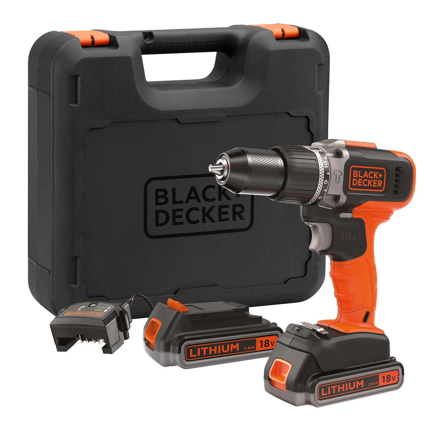 Black+decker bcd003me2k 18v 2x2.5ah schroefklopboormachine in koffer | 2x 18v 2.5ah accu's | 1a lader | in koffer - bcd003me2k-qw