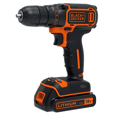 Black+decker bdcdc18b 18v 2x1.5ah schroefboor - 1 snelh | 2x 18v 1.5ah accu's + 200ma lader - bdcdc18b-qw