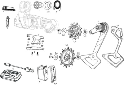 Sram achterderailleur red xplr axs e1 rear derail. red xplr axs e1 10-46t silver