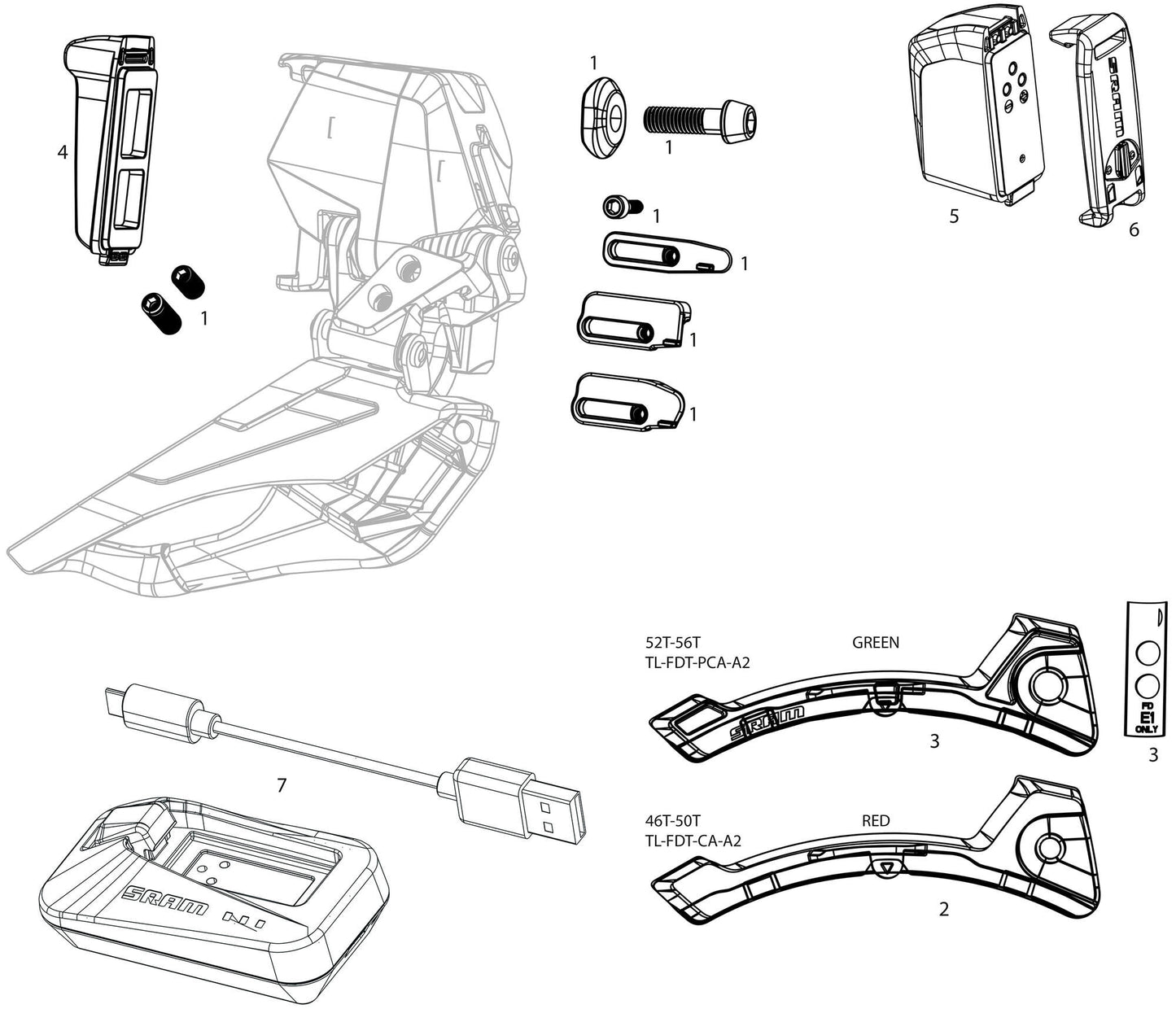 Sram voorderailleur red axs e1 fr.derail. red axs e1 braze-on