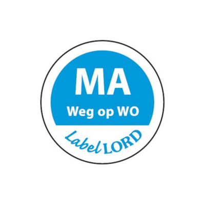 Daymark etiket ‘maandag weg op woensdag’ (500 stuks)