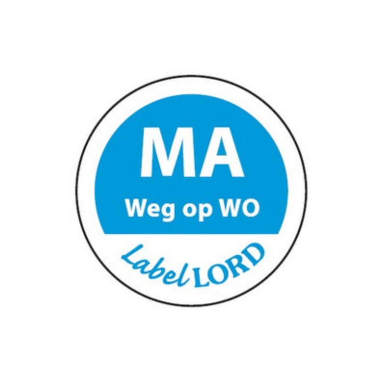 Daymark etiket 'maandag weg op woensdag' (500 stuks)