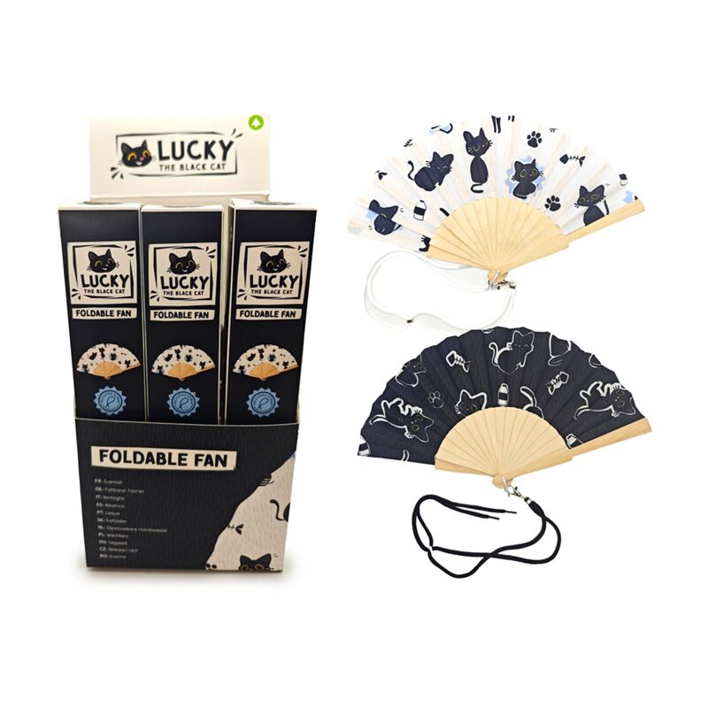 Lucky de zwarte kat opvouwbare handventilator