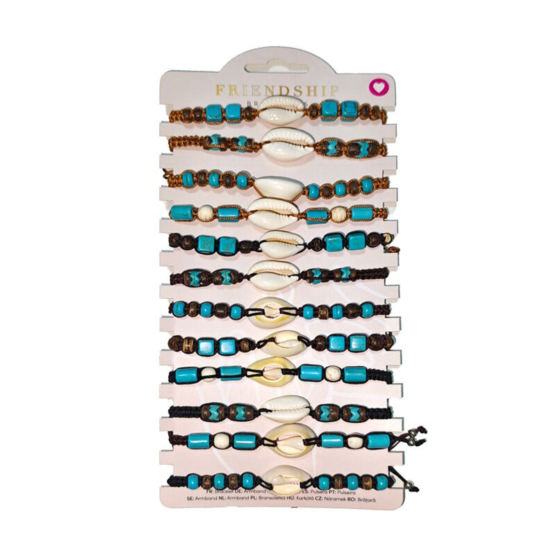 Mode armbanden - bruine kralen met schelpen
