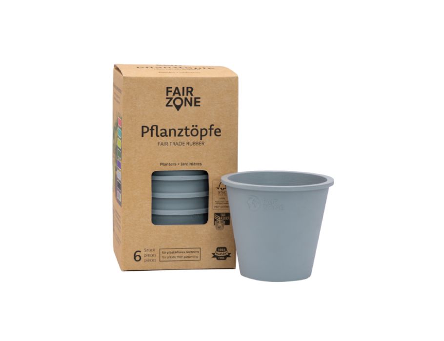 Fairzone plantenpotten - rubber - grijs - 6 stuks