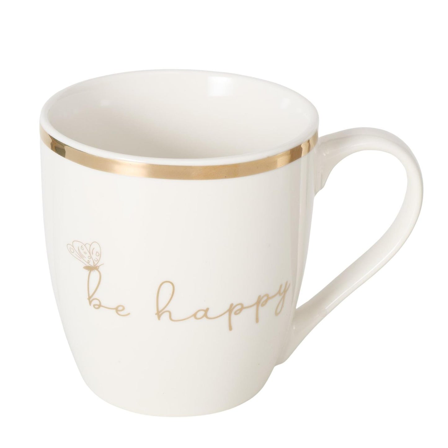 Boltze home mok davina be happy smile 400ml ø9,5xh10cm beige goud