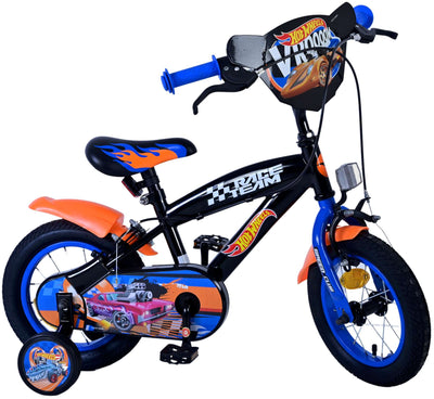 Volare hot wheels kinderfiets - jongens - 12 inch - zwart oranje blauw - twee handremmen