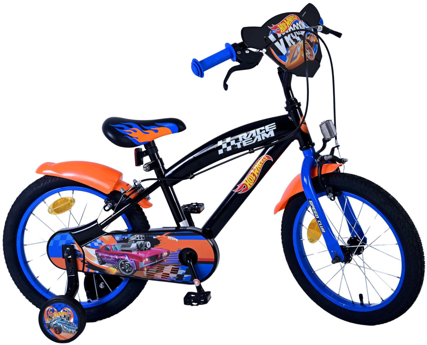 Hot wheels kinderfiets - jongens - 16 inch - zwart oranje blauw - twee handremmen