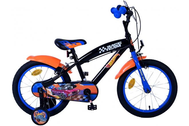 Hot wheels kinderfiets - jongens - 16 inch - zwart oranje blauw - twee handremmen