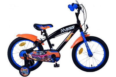 Hot wheels kinderfiets - jongens - 16 inch - zwart oranje blauw - twee handremmen