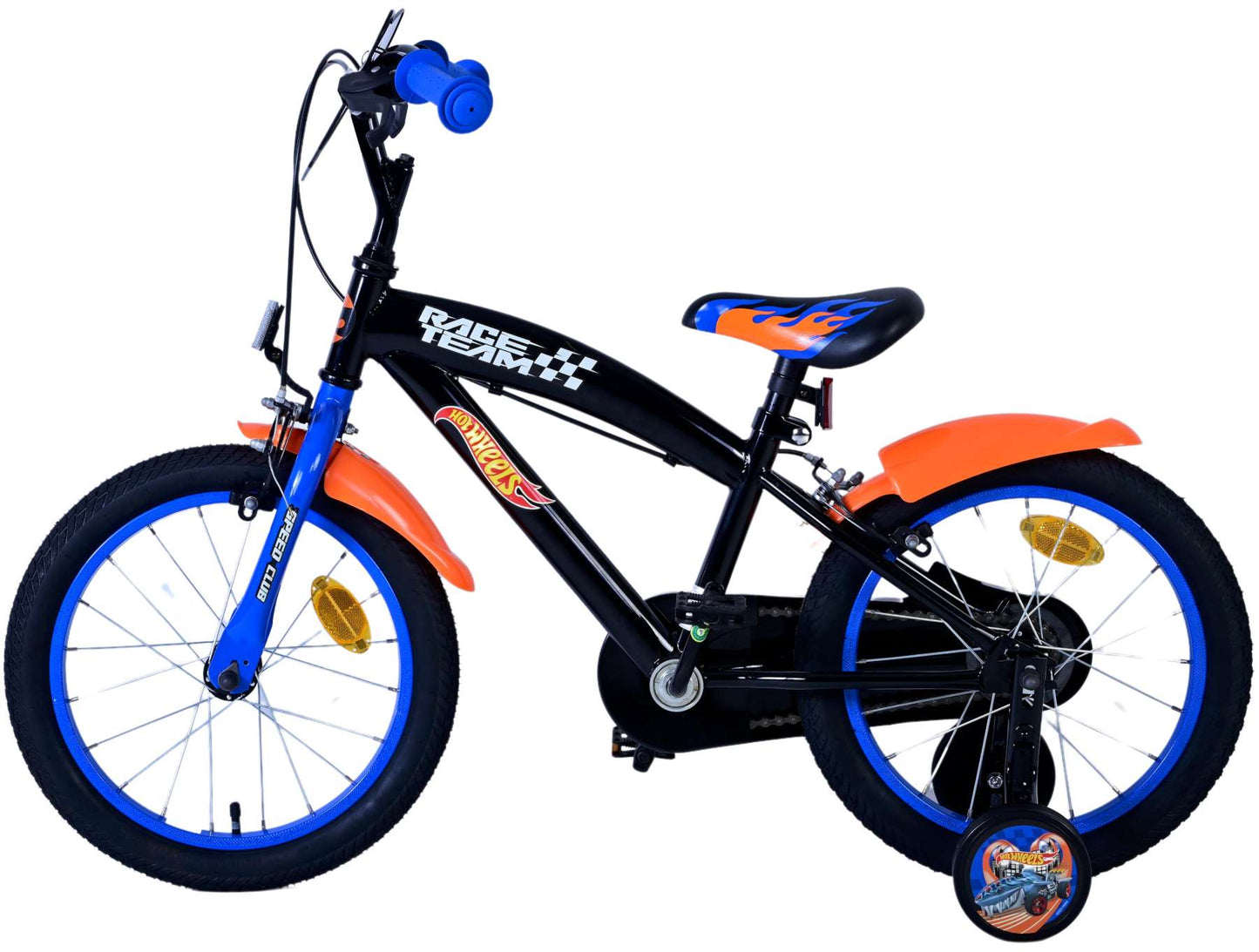Hot wheels kinderfiets - jongens - 16 inch - zwart oranje blauw - twee handremmen