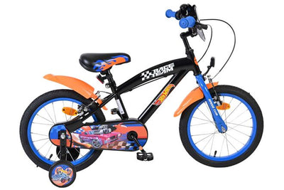 Heiße räder hot wheels kinderfiets - jongens - 16 inch - zwart oranje blauw - twee handremmen