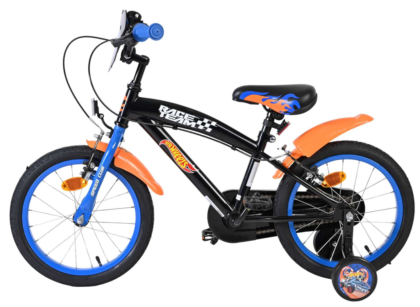 Heiße räder hot wheels kinderfiets - jongens - 16 inch - zwart oranje blauw - twee handremmen