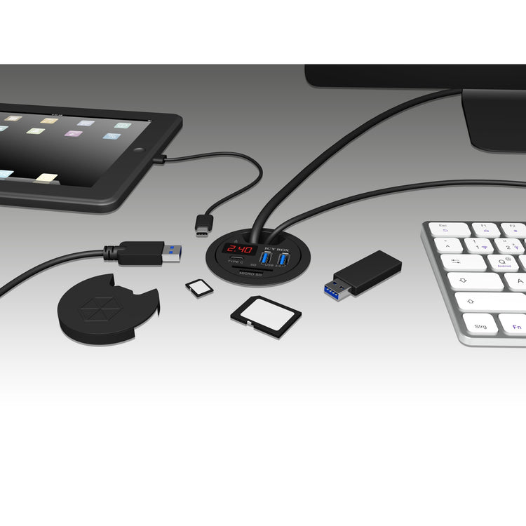 Icy box ib-hub1404 usb-hub (zwart, incl. usb-c, sd- en microsd kaartlezer en oplaadfunctie)