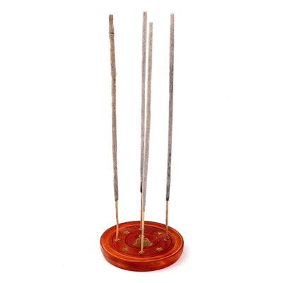 Mango hout ronde wierookhouder boeddha inleg