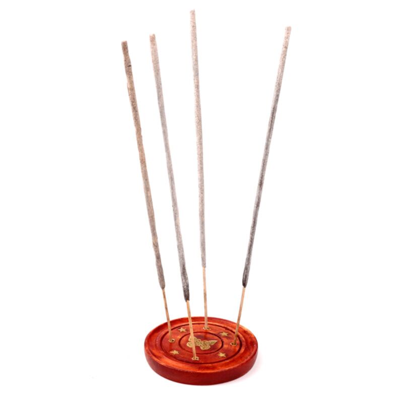 Mango hout ronde wierookhouder vlinder inleg