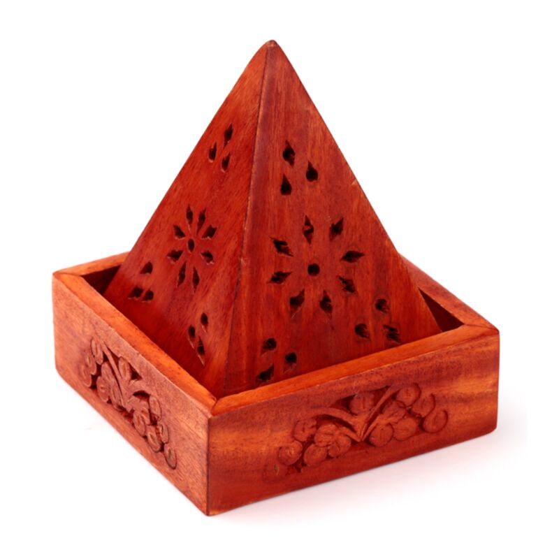 Mango hout piramide wierookhouder kegels bloem lijstwerk