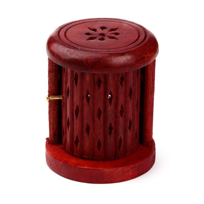 Mango hout gesneden wierookhouder kegels met deur