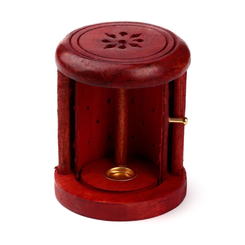 Mango hout gesneden wierookhouder kegels met deur
