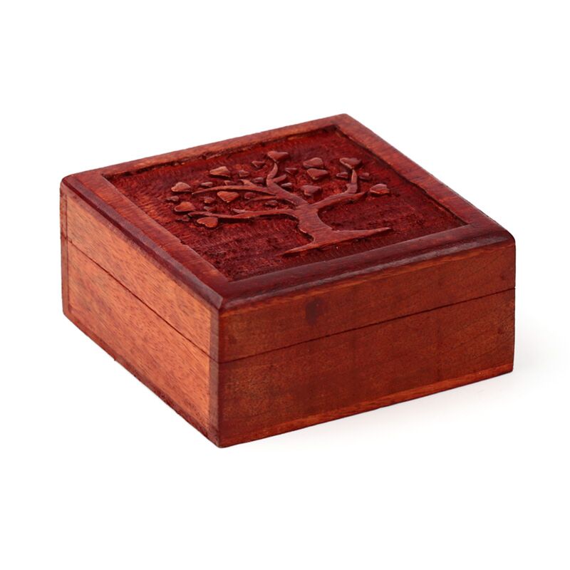 Mango hout gesneden tree of life opbergdoosje