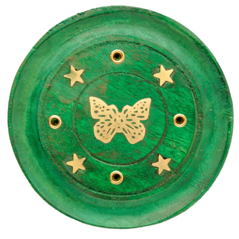 Mangohout vlinder rond groen wierookhouder