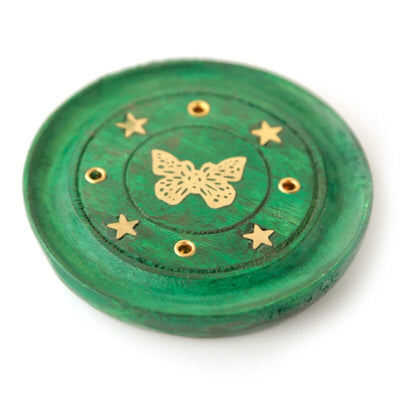 Mangohout vlinder rond groen wierookhouder