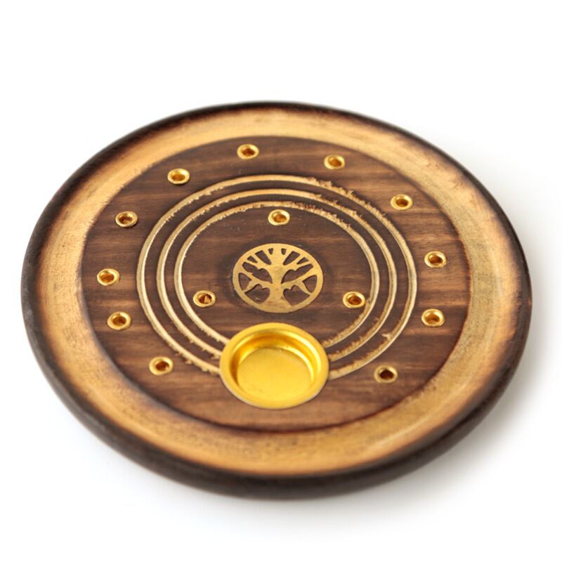 Mangohout tree of life rond wierookhouder
