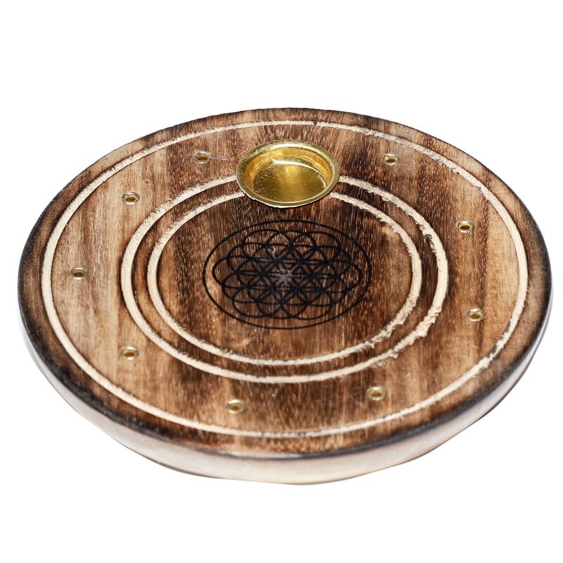 Mango hout ronde flower of life wierookhouder