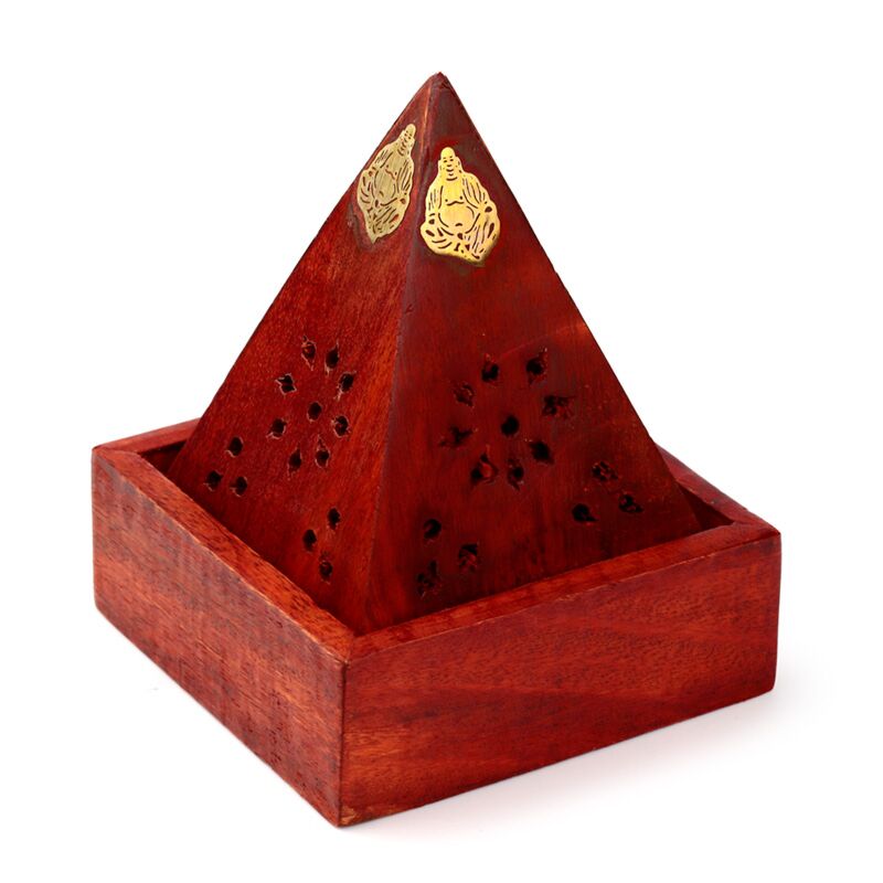 Mango hout piramide wierookhouder kegels boeddha lijstwerk