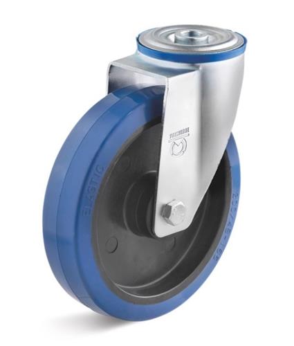 Torwegge zwenkwiel rubber blauw ø125 kunststof boutbevestiging