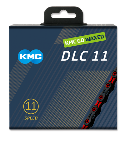 Kmc chain dlc 11 118l box waxed 11-speed black red