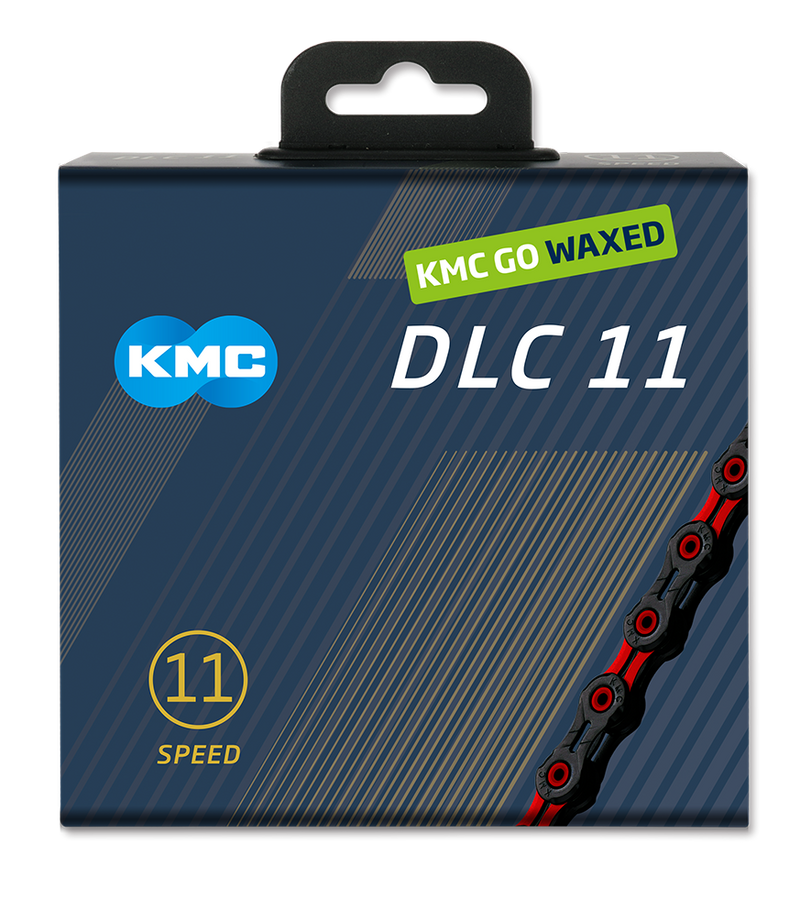 Kmc chain dlc 11 118l box waxed 11-speed black red